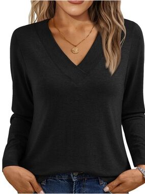 Everyday Black V-Neck Long Sleeve Top